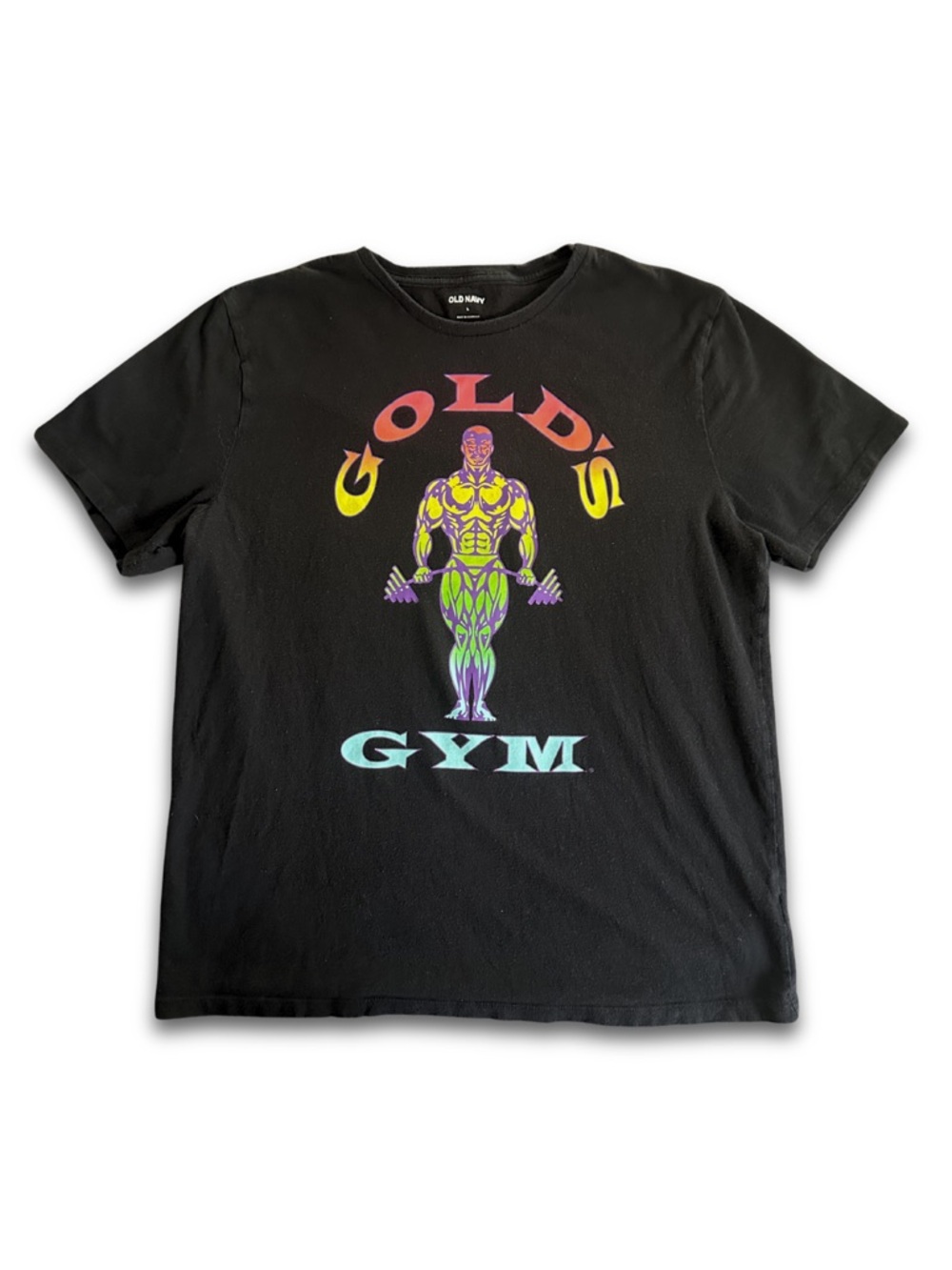 Old Navy Black Short Sleeve Tee with Multicolor 'Gold's Gym' Graphic